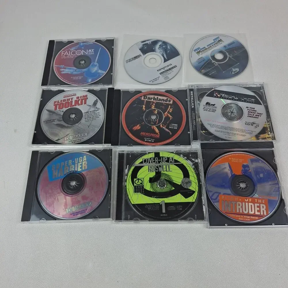 Vintage PC CD-ROM Game Lot MicroProse Domark Flight Sim Harrier Darklands Falcon